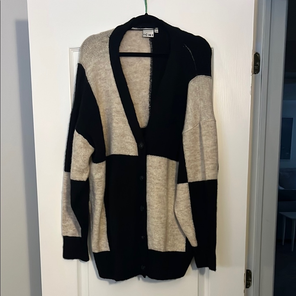 Ichi Black and Cream Cardigan